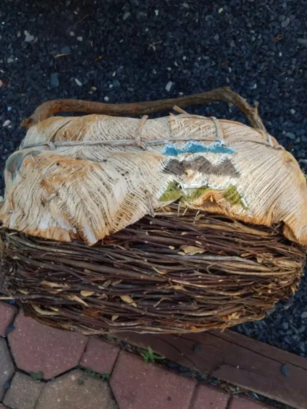 Vintage Coconut Husk & Twig Native American Style Southwestern Basket *****